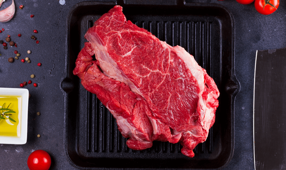 Fresh beef from meat markets has a bright red color.